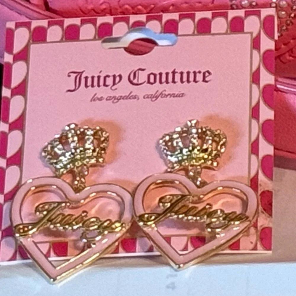 Juicy Couture NWT Pink Embossed Shoulder Bag & Juicy Crown Heart Earrings (P189) - Picture 9 of 12